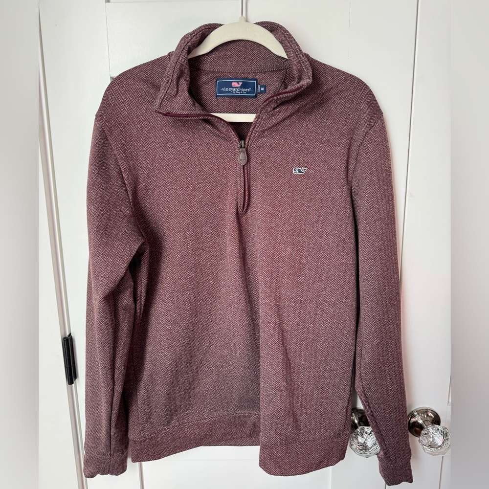 Vineyard Vines Burgundy Quarter-Zip Maroon Herringbone Sweater size medium